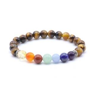 Pulsera 8mm 7 Chakras, Ojo de -Tigre